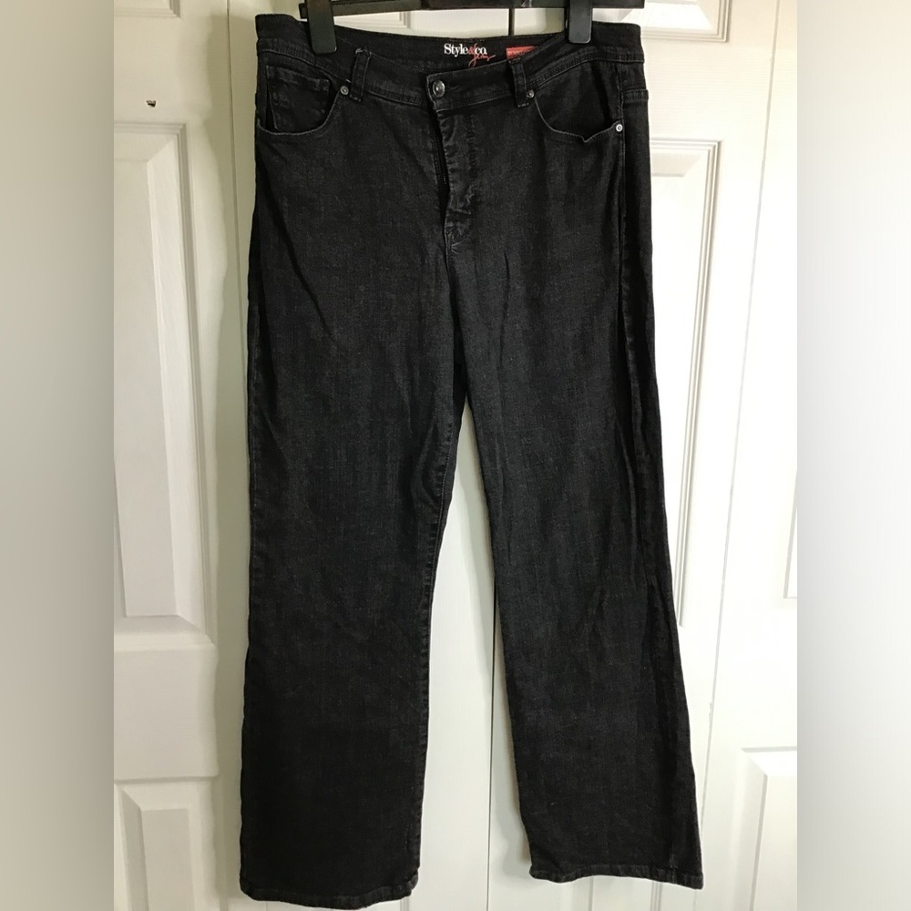 Style Co Jeans Womens 12 S Str Leg Black Denim Dark Wash Mid Rise 32x29